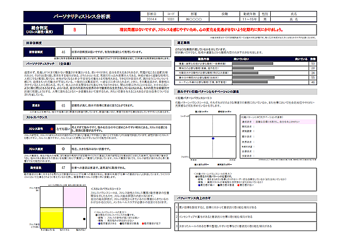 帳票イメージ（パーソナリティストレス分析表）